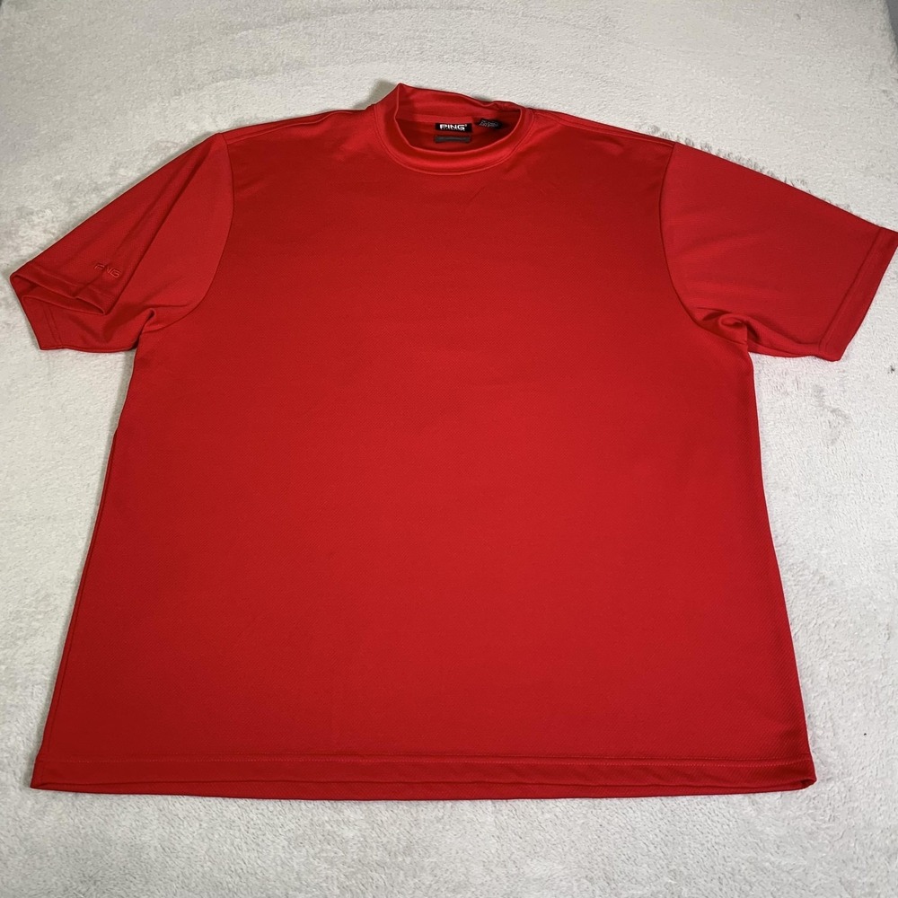 Vintage PING Shirt Mens 2XL Red Short Sleeve Dry Fiber Dynamics Performance Golf